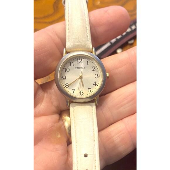 Women's Two Tone Carriage Watch, Water Resistant, White Band - Picture 1 of 3